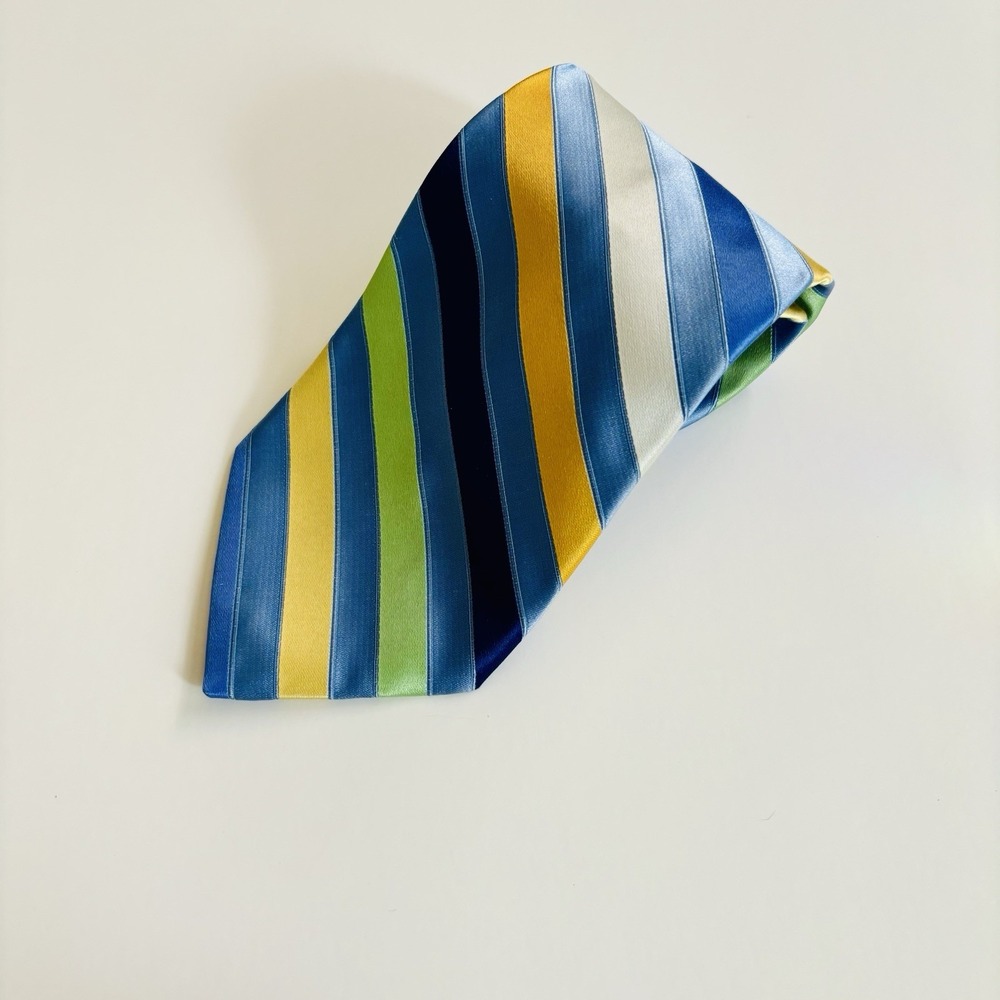 City Of London 100% Silk Striped Tie 54 3/4 x 3 1/4 Blue Green Made in the USA